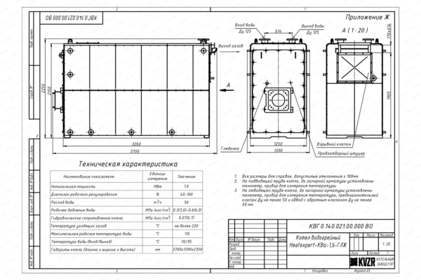 Чертеж котла КВа 1.6 ГЛЖ